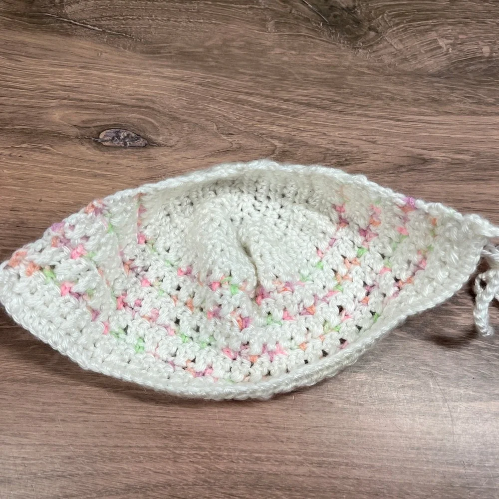 Crochet Hat and Booties Set Baby Newborn White Pink Pastel Handmade